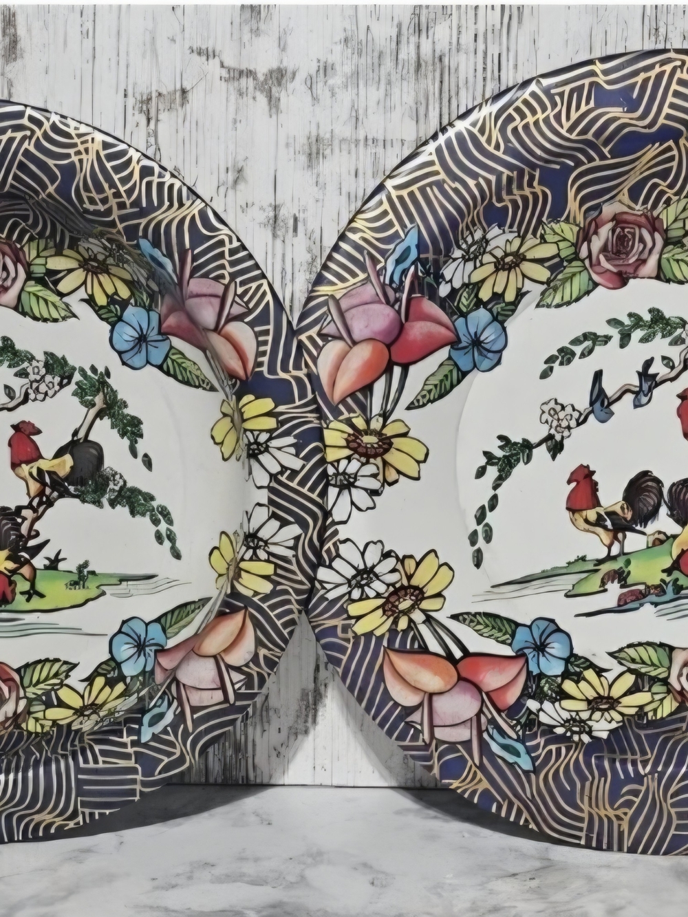 Vintage Action Industries Tin Bowl Plates Set of 2 Made in Brazil Roosters